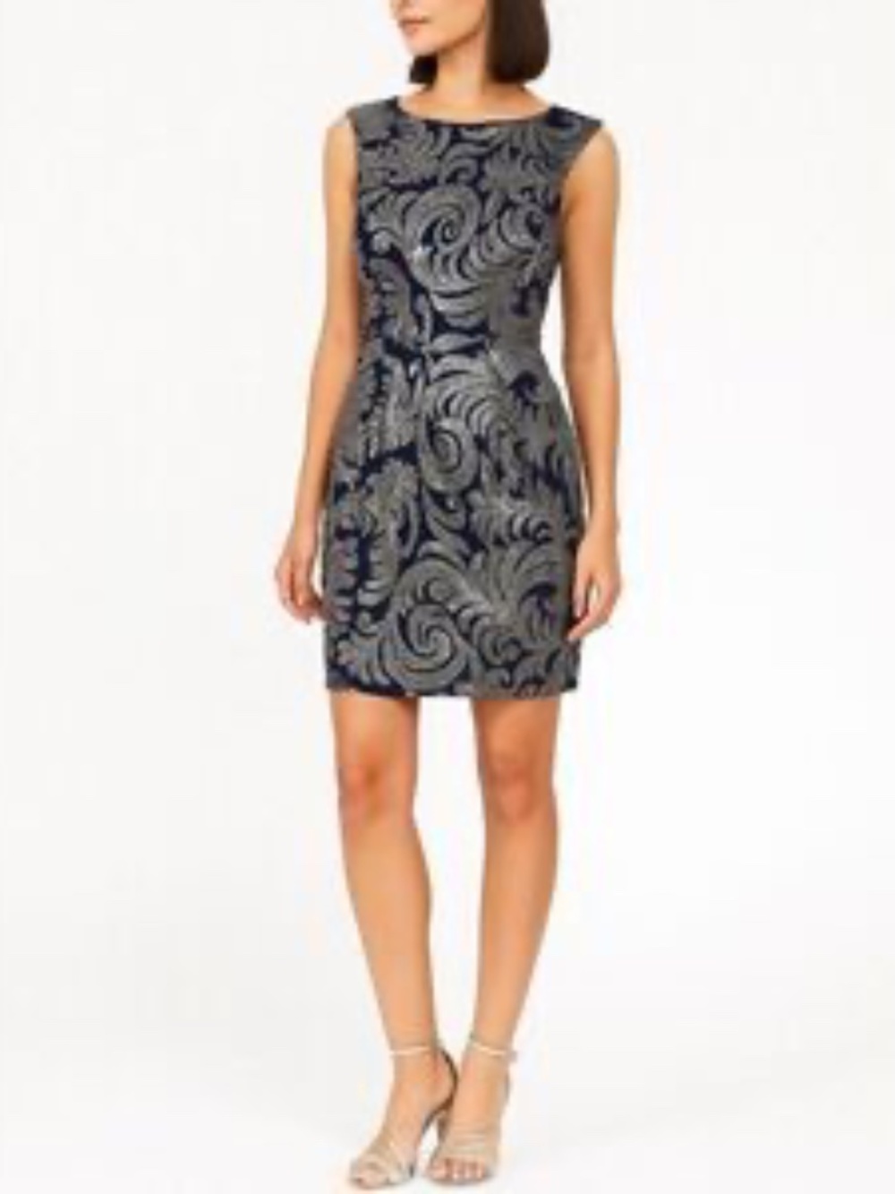 ADRIANNA PAPELL Sequin Swirl Cap Sleeve Dress Formal Navy & Silver Size 22W
